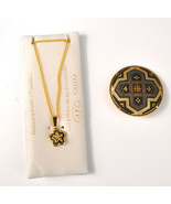 Gold Toledo Spain Demascene Brooch 1 1/2&quot; Trombone Clasp Bird Necklace 15&quot; - $88.97 CAD