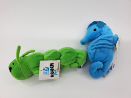 2x PEC Pouch Pals Sammy Seahorse &amp; Slinky Caterpillar Plush Stuffed Toys B96 - £9.43 GBP