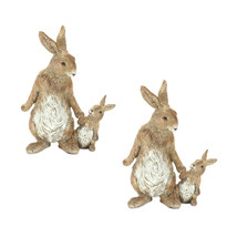 Set Of Two 7&quot; Brown and White Polyresin Rabbit Figurine - £40.93 GBP