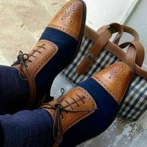 Handmade Men Shoes Brogue Two Tone Leather Unique Formal Wear Casual Dress Shoes - £119.87 GBP+