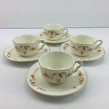 Autumnware Vintage Hall China Autumn Leaf Tea Cup 6&quot; Saucers Set 4 Mary Dunbar - £70.81 GBP