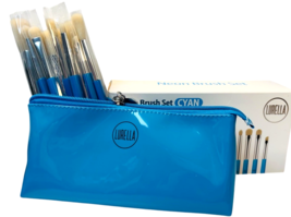 Lurella Cosmetics Neon Brush Set Color: CYAN with Zipped Cosmetics Bag - $9.06