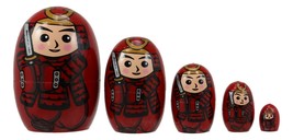 Red Japanese Samurai Wooden Stacking Matryoshka Nesting Dolls 5 Piece Set Toy - £11.84 GBP