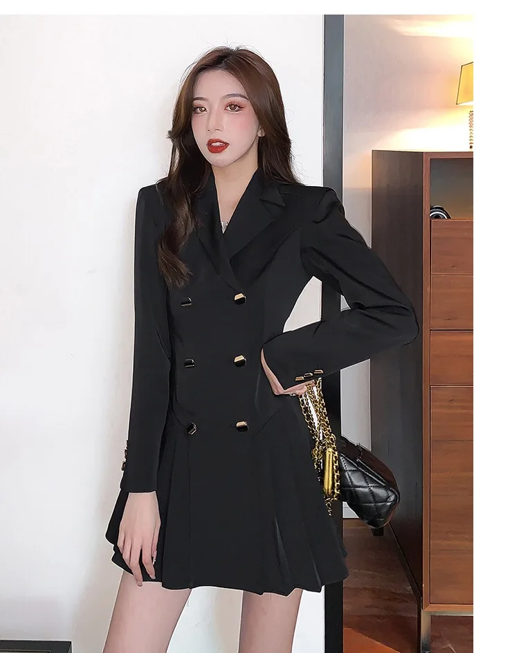 Celebrity Korean Chic Runway Blazer Mini Dresses For Women Clothes Black Notched - £128.97 GBP