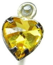 Tiny 3D Yellow Gem Heart Charm Pendant Necklace Patina Vtg Sterling Silv... - £15.47 GBP