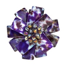 Unique Purple Flower Blossom Colored Shell Rectangles Floral Brooch Pin - £16.05 GBP