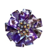 Unique Purple Flower Blossom Colored Shell Rectangles Floral Brooch Pin - £15.80 GBP