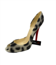 Leopard Print Wine Bottle Holder Stiletto Shoe 8.5" High with Red Heel Polyresin image 3