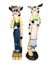 Adorable Tall Skinny Boy Girl Black &amp; White Holstein Cow Figurines 9.75”... - $353.43 MXN