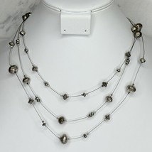 Chico&#39;s Triple Strand Silver Tone Beaded Wire Necklace - £12.57 GBP