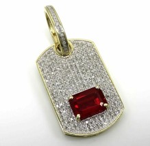 2.80Ct Emerald Cut Simulated Red Garnet Dog Tag Pendant 14K Yellow Gold Plated - £125.89 GBP