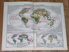 1943 Original Vintage Wwii Map Of The World Vegetation / Industry Commerce - £12.70 GBP