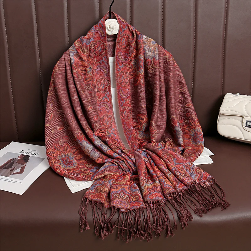 Paisley Pashmina Scarf: Winter Shawl, Tassel Hijab, Warm Wraps for Women... - $17.66