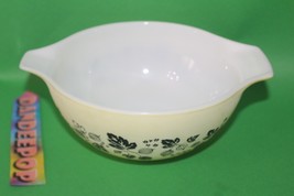 Vintage Pyrex Yellow With Black Floral On White Glass Serving Mixing Bow... - $39.59