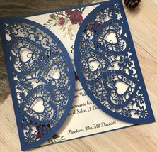 50pcs Navy Blue Heart Laser Cut Wedding Invitations cards,baby shower In... - $57.40
