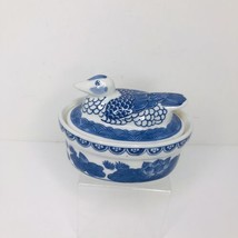 Vintage Seymour Mann China Blue Porcelain Duck On Nest Candy Dish Chinoiserie - £23.27 GBP