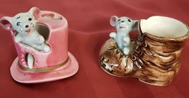 Vintage Ceramic Mouse in a Hat &amp; Boot 3&quot; Planter Toothpick Holders Japan... - £9.95 GBP