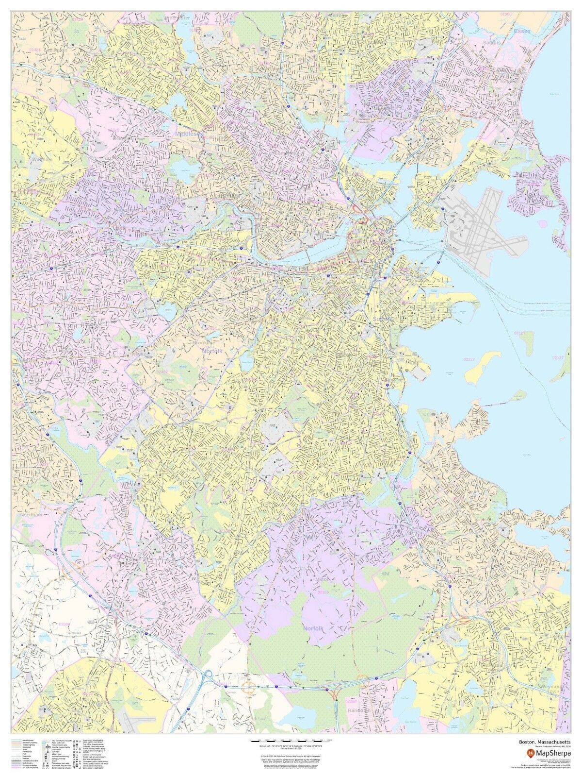 Boston, Massachusetts Laminated Wall Map (Portrait) (MSH) - Maps & Atlases