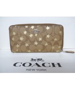 COACH Signature Star Accordion Zip Wallet F39085 NWT LQQK silver khaki m... - $119.95