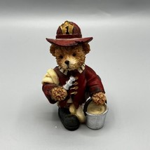 Vintage 90s Boyds Bears? 4.25&quot; Resin Fire Fighter Figurine Fire Hose &amp; Bucket - £11.89 GBP