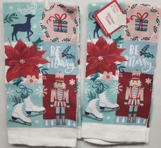 Set Of 2 Same Printed Towels (14&quot;x24&quot;) Be Merry &amp; Christmas Theme Patchwork, Dg - £8.69 GBP