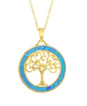 Silver Roots Gold-plated Sterling Silver Blue Inlay Opal Tree of Life Necklace - £60.93 GBP