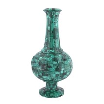 12&quot;Flower Vase Malachite Gemstone Inlay Random Work Centerpiece Living Room Deco - £974.22 GBP