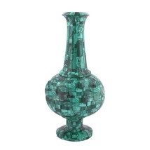 12&quot;Flower Vase Malachite Gemstone Inlay Random Work Centerpiece Living Room Deco - £995.38 GBP