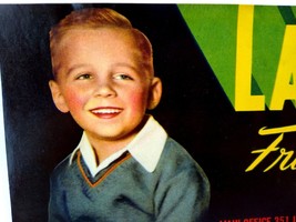 Larry Joe Fruit Crate Label Young Smiling Boy Original Vintage 1950&#39;s Vegetables - £7.97 GBP