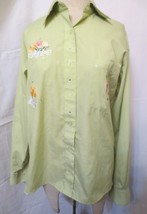 Vtg Fabrizio 90&#39;s Applique Floral Hearts Rhinestones Green Check Sz L - £15.72 GBP