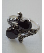 Sterling Silver Ring w/2 Faceted Pear Hematite Stones  and Marcasite Acc... - £31.97 GBP