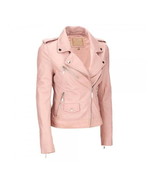 New Women Fashion Motorcycle Racing Genuine Pink Leather Jacket All Sizes - £159.45 GBP