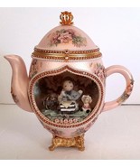 REAL Carved Decorated Rhea Egg Diorama Music Box and Trinket Box Girl Tea Party - $249.95