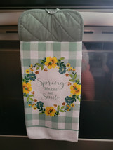 Hanging Kitchen Dish Towel w/ Pot Holder Top - Spring Makes Me Smile - £5.45 GBP