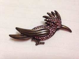Vintage Giovanni Antique Brass Pink Sparkle Roadrunner Desert Bird Pin Brooch - £31.51 GBP