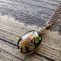 Handmade Cloisonne  / Enameled Charm Pendant Necklace on 22&quot; Gold Tone Chain - £7.55 GBP+