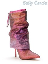 Rosered Gradient Rhinestone Boots  Stiletto Heel Pointed Toe Runway Winter Draws - £227.13 GBP