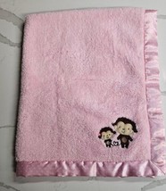 Carter's Child of Mine Pink Girl Baby Blanket Hearts Satin Trim Monkeys Lovey  - $26.68
