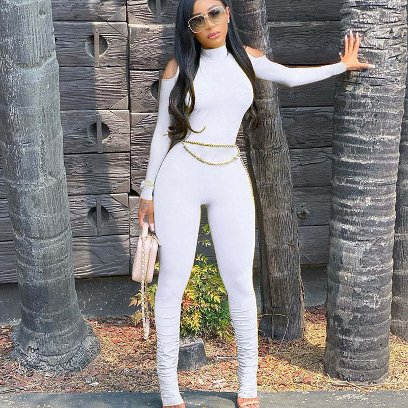 Long Sleeve Stacked One Piece Bandage Bodycon Jumpsuit Item image 4