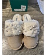 LAUREN LORRAINE Callie Faux Fur Pearl Embellished Slippers 8.5. NWT - €16,02 EUR