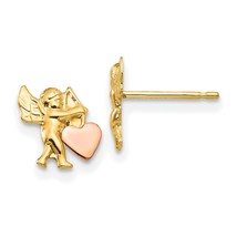 14K Two Tone Gold Cupid Heart Stud Earrings Jewelry 8mm x 7mm - £36.49 GBP