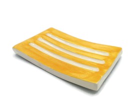 Handmade Ceramic Soap Dish With Drain Artisan Yellow Rectangular Soap Ba... - $43.59