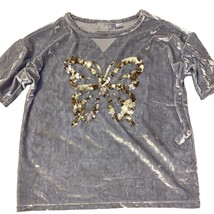 Children&#39;s Place Gray Velveteen w /Gold Sequins Butterfly Top Medium 7/8 - £7.54 GBP