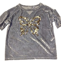 Children&#39;s Place Gray Velveteen w /Gold Sequins Butterfly Top Medium 7/8 - £7.56 GBP