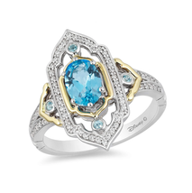 Enchanted Disney 1/5 CTTW Diamond and Swiss Blue Topaz Jasmine Engagement Ring - £76.93 GBP
