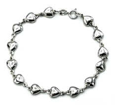 Silver Tone Puffy Heart Link Bracelet 7 in - £14.24 GBP