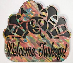 Whimsical &quot;Welcome Turkeys&quot; wall / door hanging or sign for Thanksgiving - £15.66 GBP