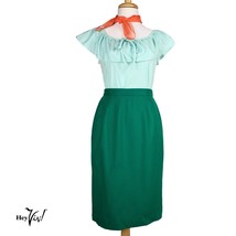 Vintage Fitted Kelly Green Wool Pencil Skirt - Back Kick Pleat - 6/W26 -... - $32.00