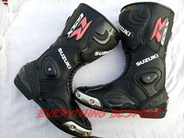 Motorbike Leather Racing Boots-Suzuki GSXR Biker MotoGP Racing Leather Boots - £127.89 GBP+