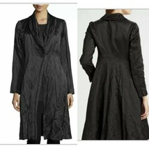 $498 Eileen Fisher Crinkle Steel Satin Long Shawl Collar Coat Sz M black - £210.36 GBP